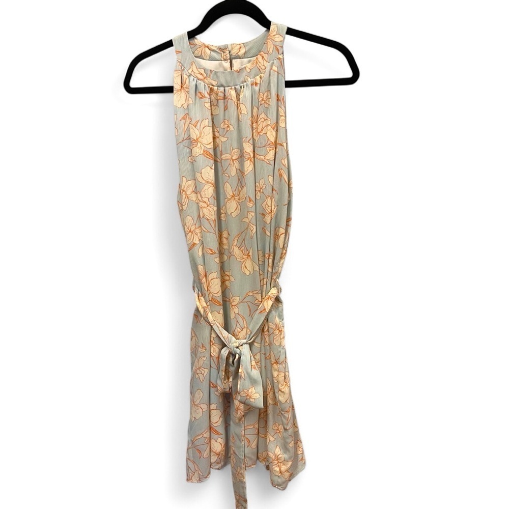 Gilli Pale Blue Floral Pattern Sleeveless Dress with Belt Accent Size Medium